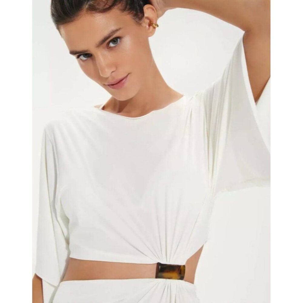 VIX Cover Up M white Solid Zaila Short Cover-up Cut Out Resortwear - Picture 3 of 13